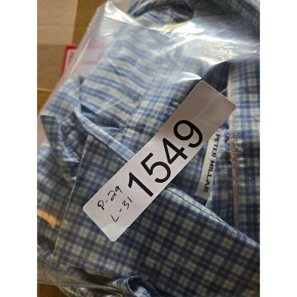 Peter Millar Mens XXL Blue Plaid Cotton Button-Up Shirt golf - Picture 8 of 8